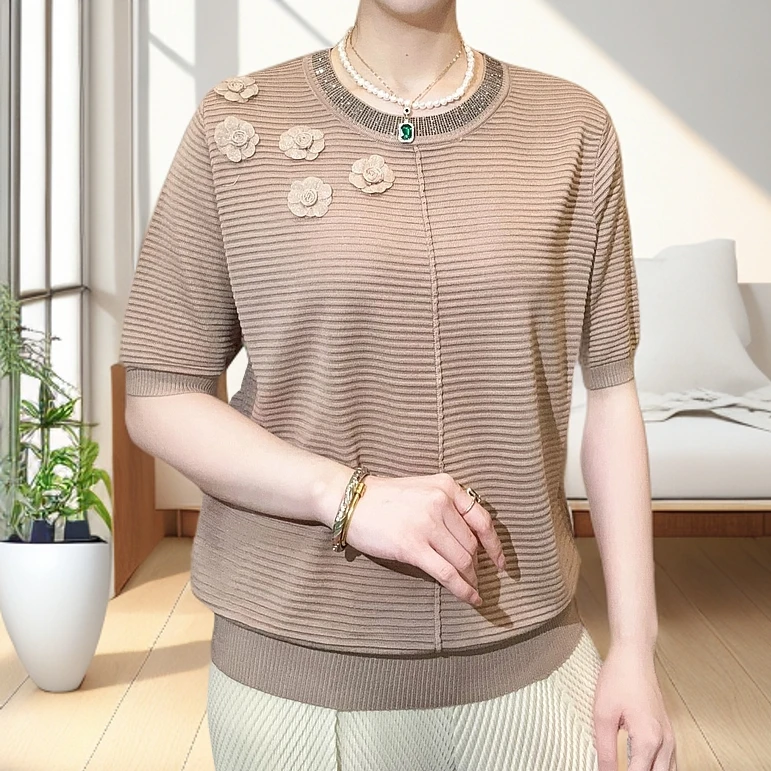 母亲节T669夏季新款莱赛尔天丝冰感天丝半袖简约大气