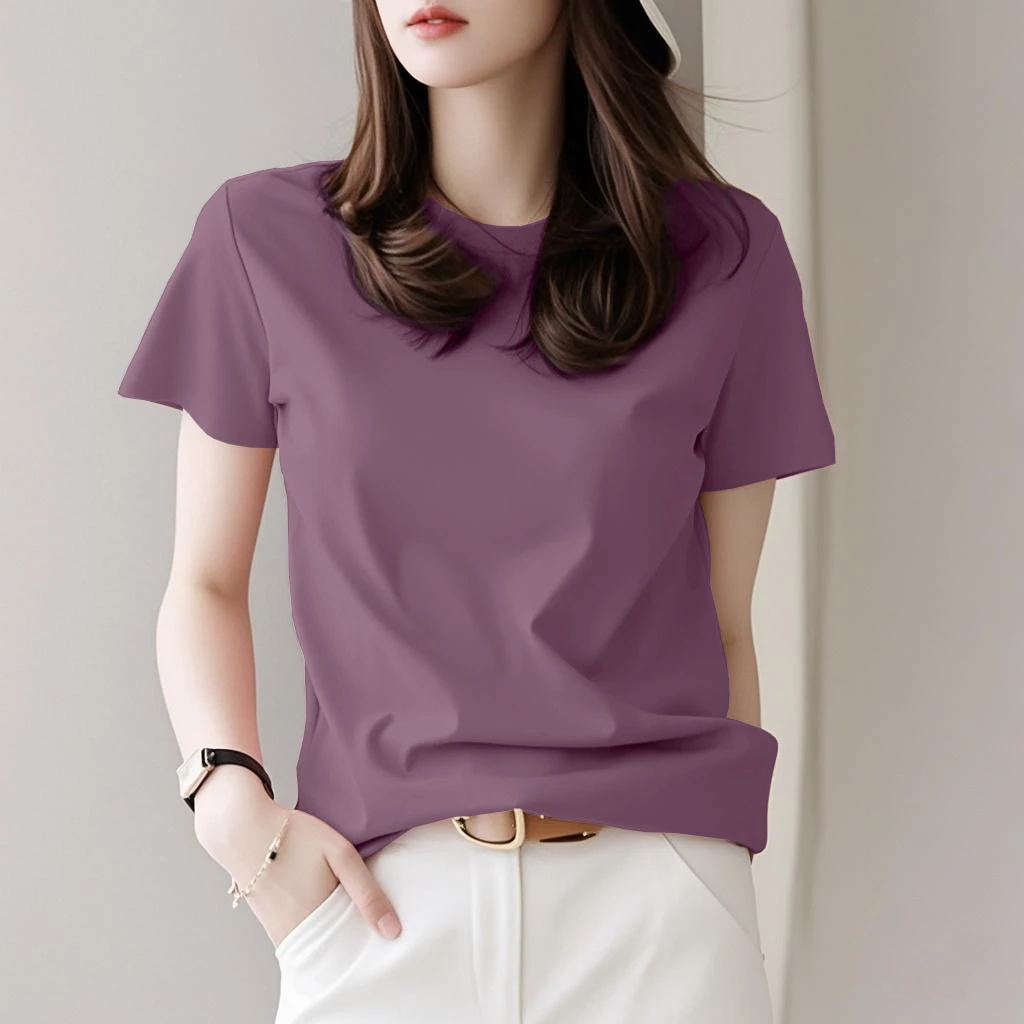 2025年新款夏季短袖t恤女士韩版宽松圆领打底减龄显瘦中年上衣