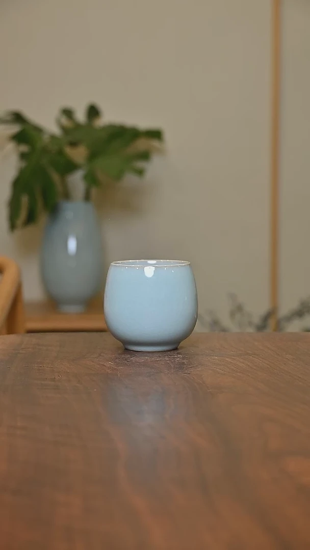 暖心杯 天青 微瑕 无款