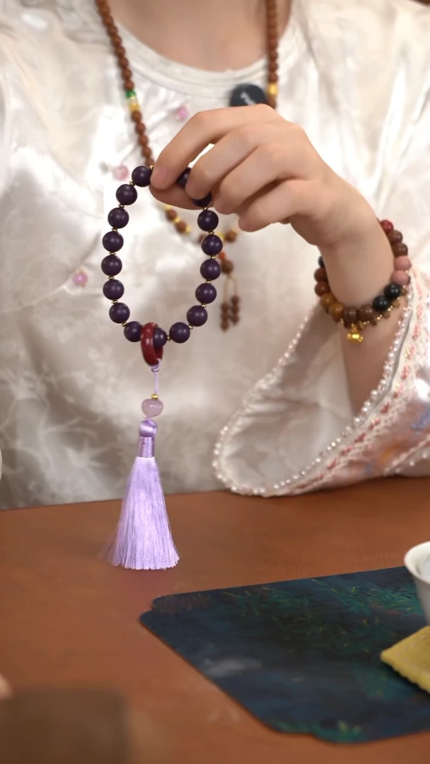 珠串祥瑞 十八子手持1.2 金隔片紫色流苏