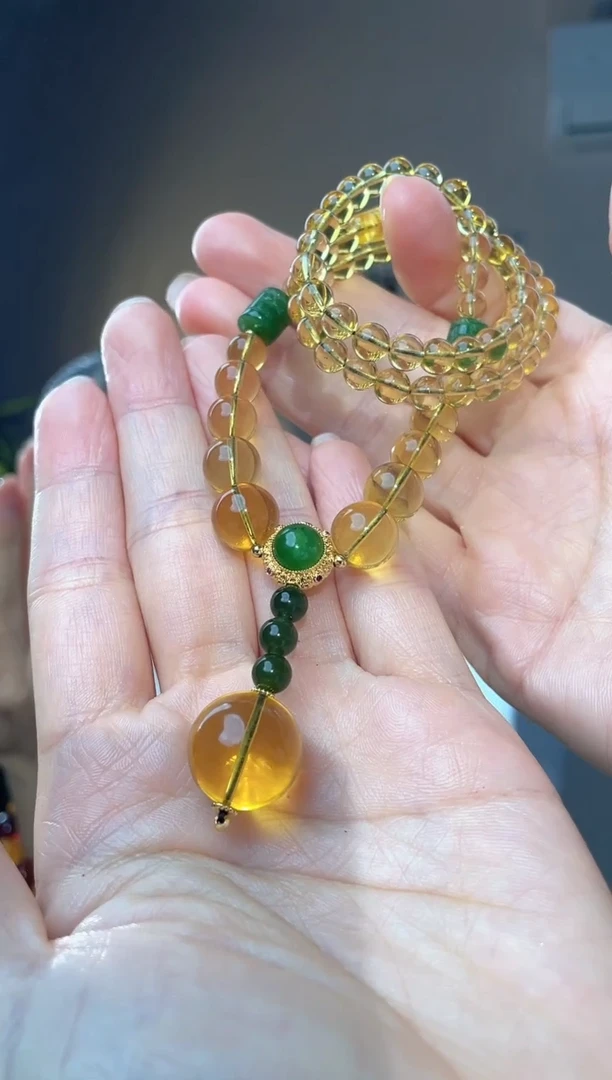 裸石琥珀未镶嵌蓝珀塔链设计款项链