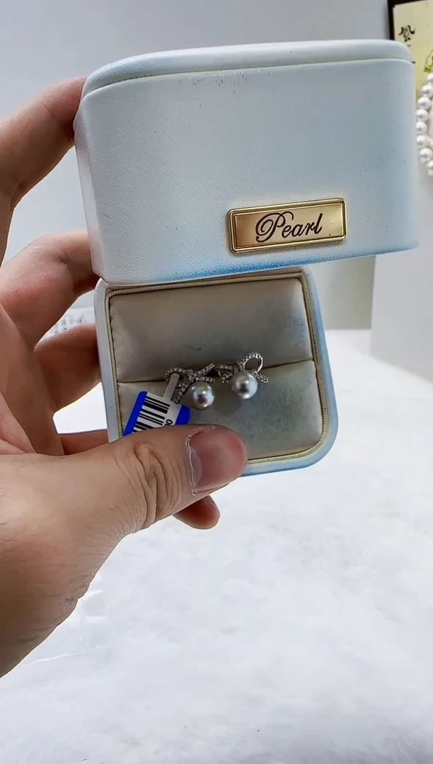 【闪购商品】海水珍珠DA银S925镶嵌c1402 灰珠耳钉