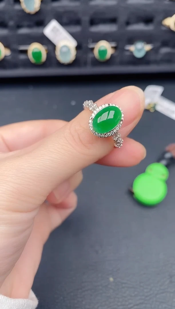 银S925镶嵌戒指翡翠天然a货翡翠410