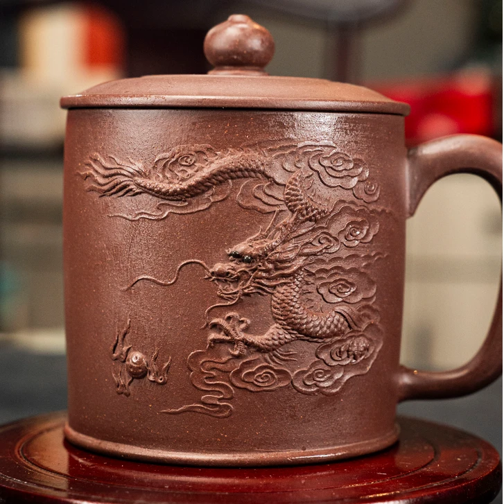 主人杯宜兴紫砂手工雕塑陶瓷大号高档云龙盖杯唐郡甄选泡茶杯茶具
