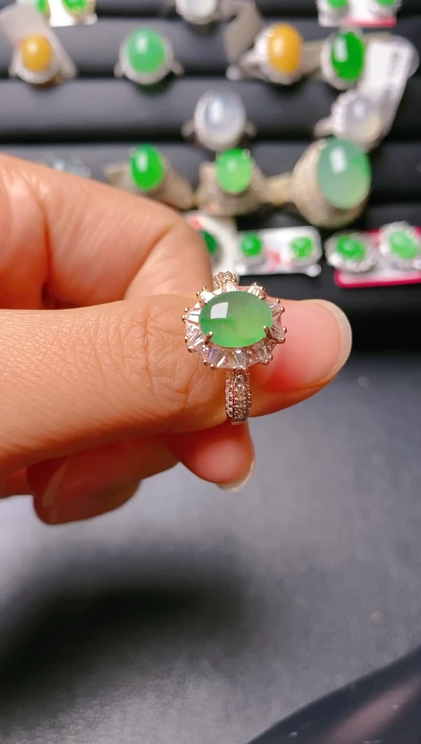 【闪购商品】翡翠戒指银S925镶嵌天然A货翡翠1