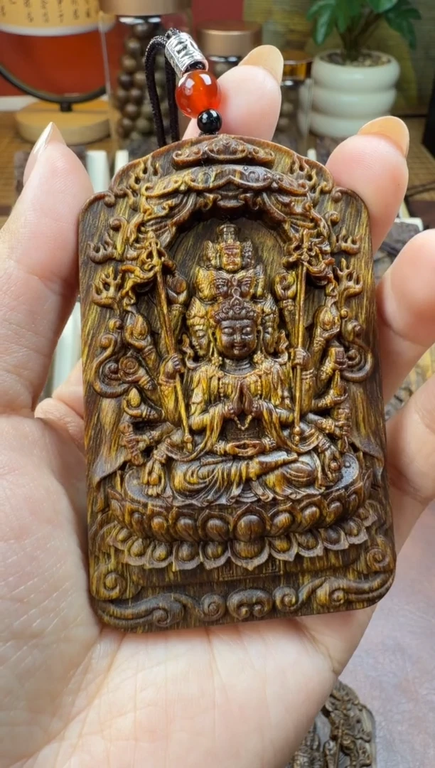 木木雕款 芽庄 十二生肖守护  鼠 千手观音  8cm 送养香瓶