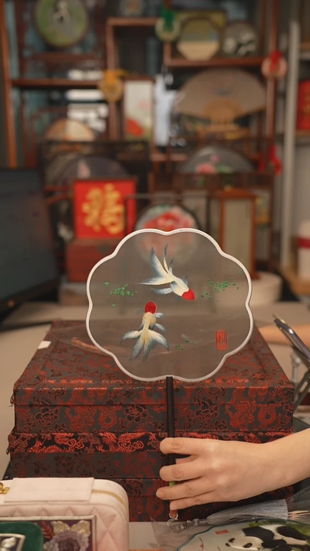 扇子团扇 绣花双面非遗