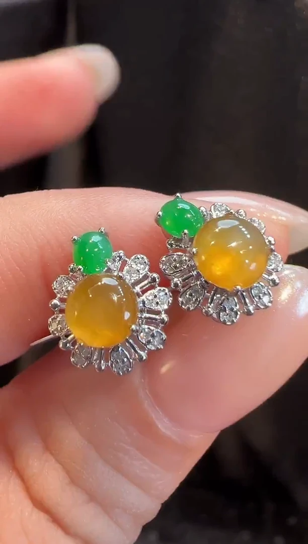 18K金镶嵌翡翠耳饰AL6耳钉