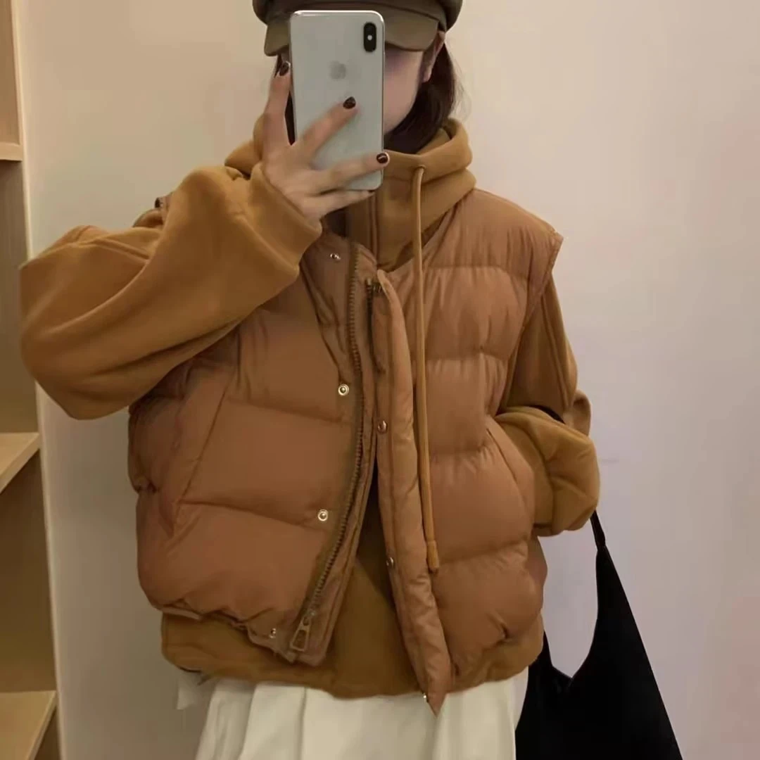 休闲纯色韩版套装潮流时尚秋冬外穿网红显瘦加厚马甲卫衣两件套