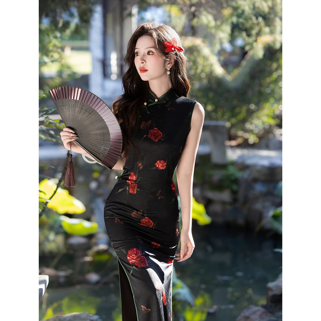 黑色新中式国风无袖旗袍夏季新款高级感优雅气质年轻改良日常可穿