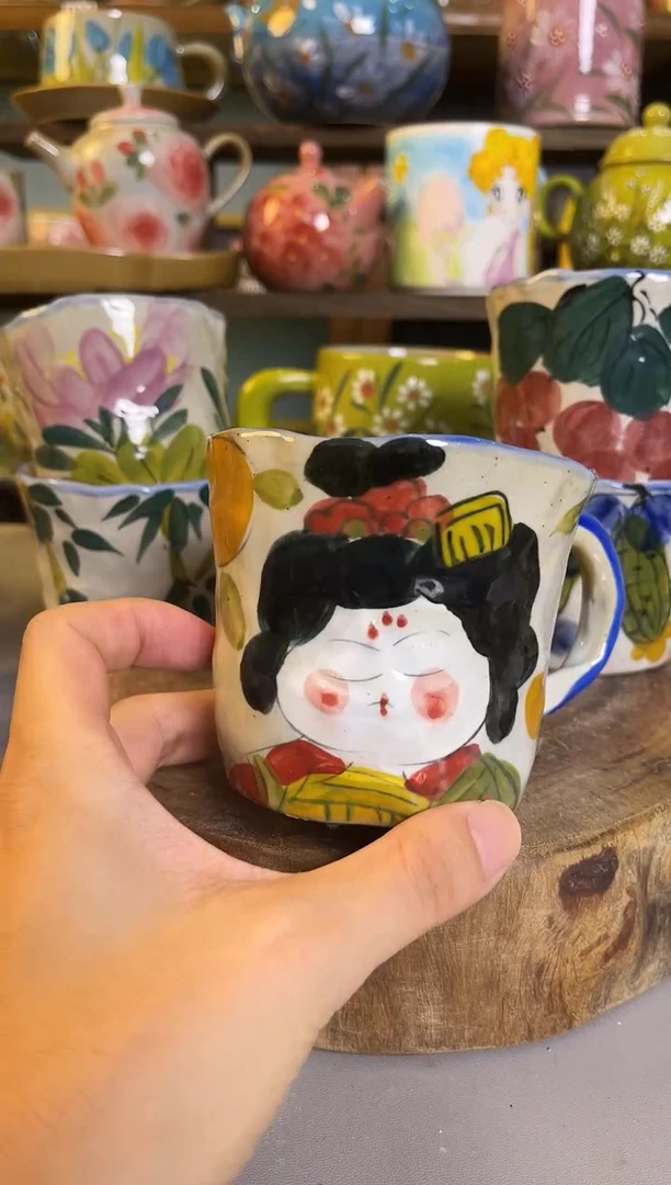 杯子手绘高温釉下陶瓷