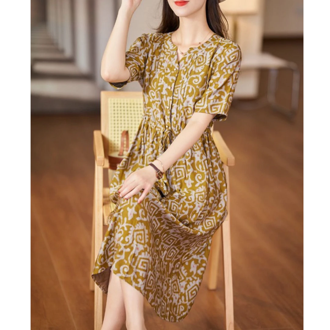 【DP】新款时尚百搭印花轻奢洋气显瘦法式复古碎花洋气休闲装连衣裙