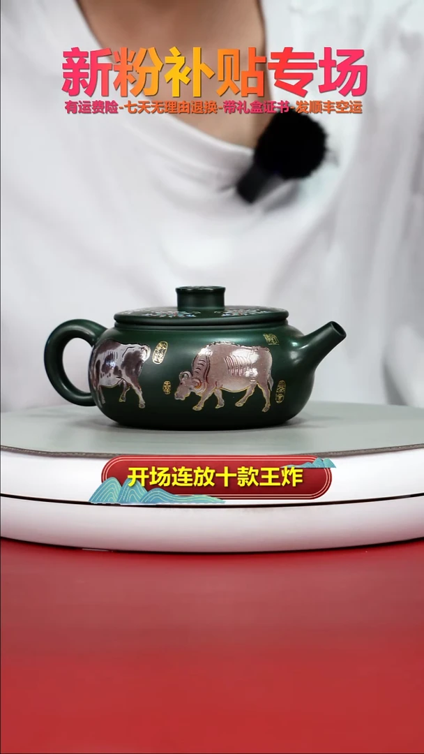 茶壶紫砂李传荣景舟绿泥珐琅彩扁韵250CC