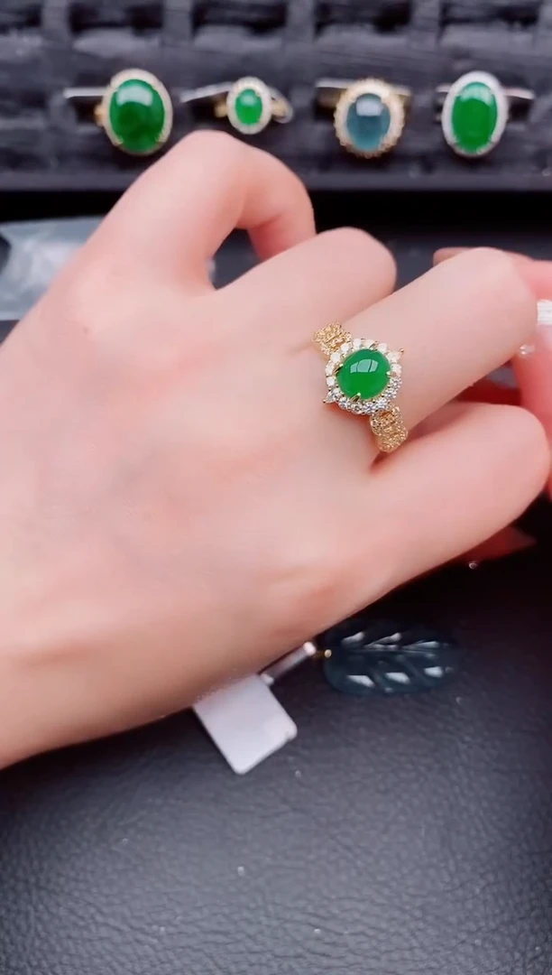 翡翠戒指银S925镶嵌天然a货翡翠318