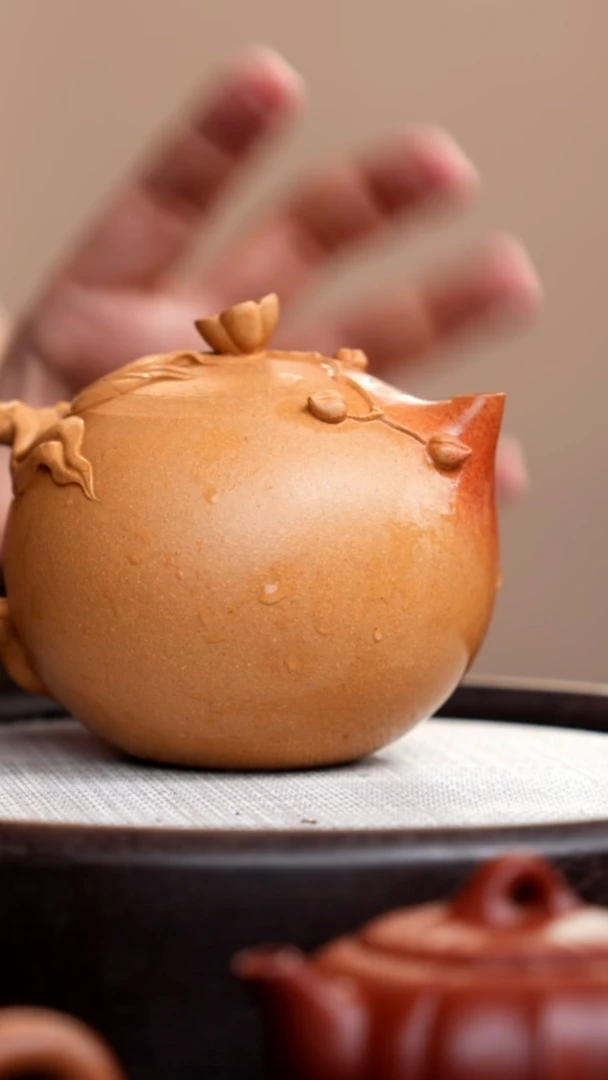 茶壶紫砂小***堂段泥寿桃壶