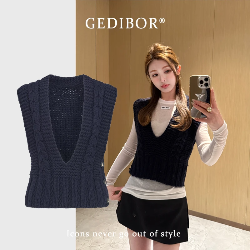 【GEDIBOR】“知性达人”大V领新款优雅气质时尚针织背心