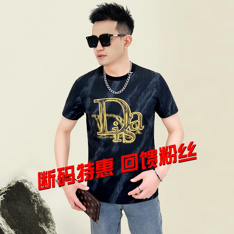 【老斐爷欧品】2025夏季欧男士T袖字母休闲时尚潮流圆领短袖