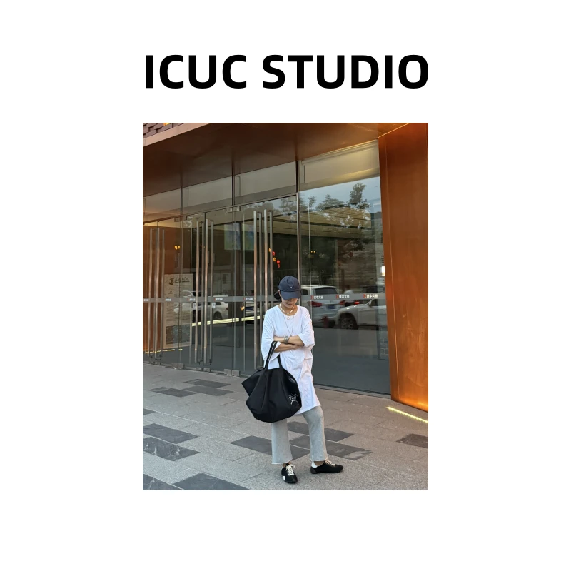 ICUC STUDIO-【100%棉小众设计感】时尚净版宽松中长款半袖T恤2922