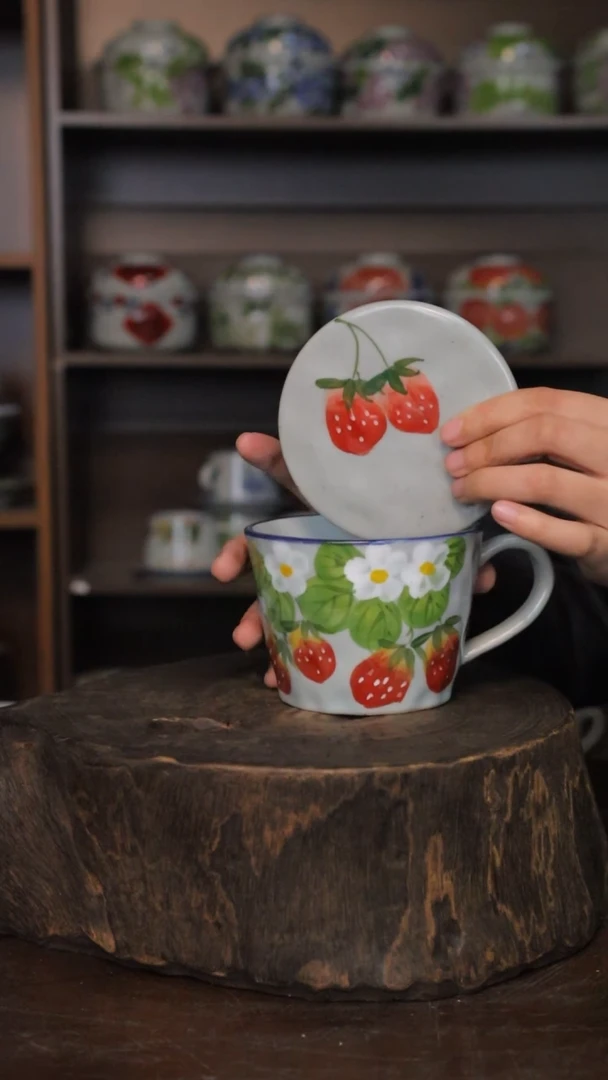 【闪购商品】椿野锤纹盖杯-300ml（草莓）C184