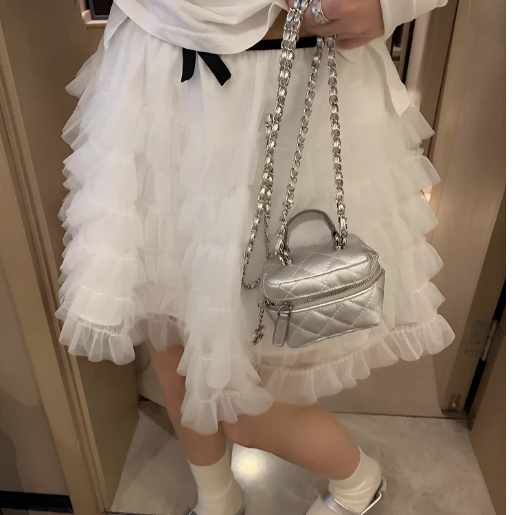 法式蝴蝶结白色半身裙女高级感春夏温柔风A字蛋糕裙子超短显腿长