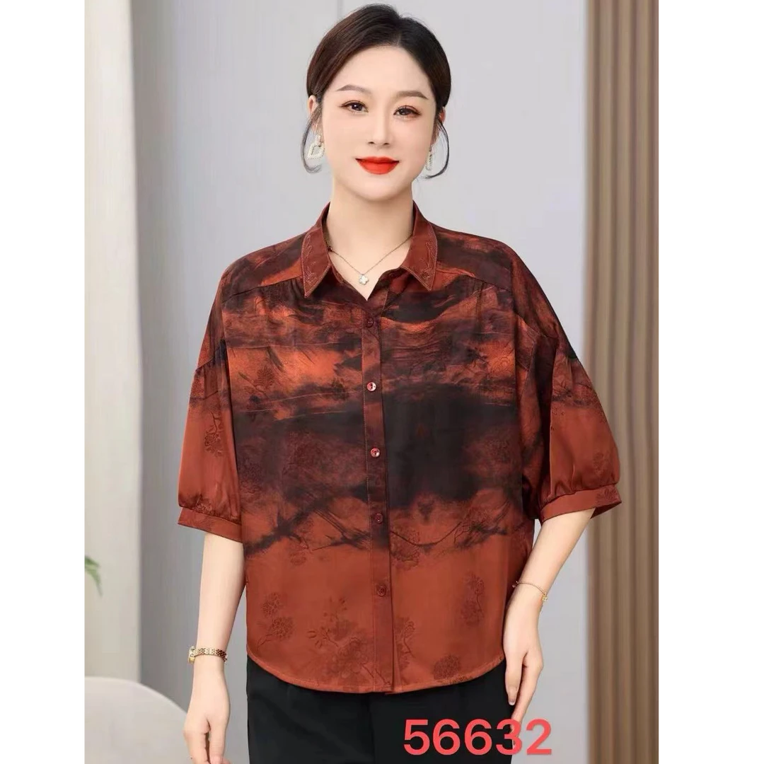 YX56632（聚水潭）常规薄款印花七分袖夏季女性时尚宽松女士丝丝衣
