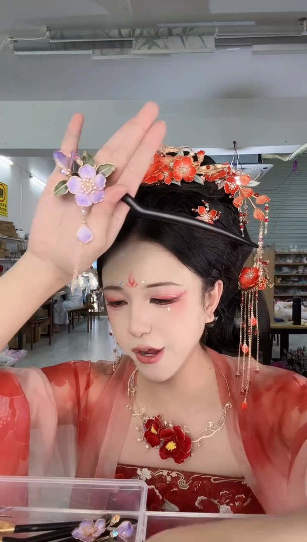 合金无922 非遗绒花发簪 带流苏