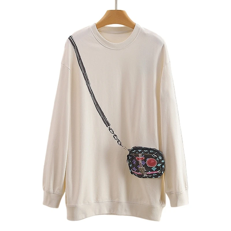 【伍莎-自营】宽松中长款纯棉圆领卫衣#VZA45V021