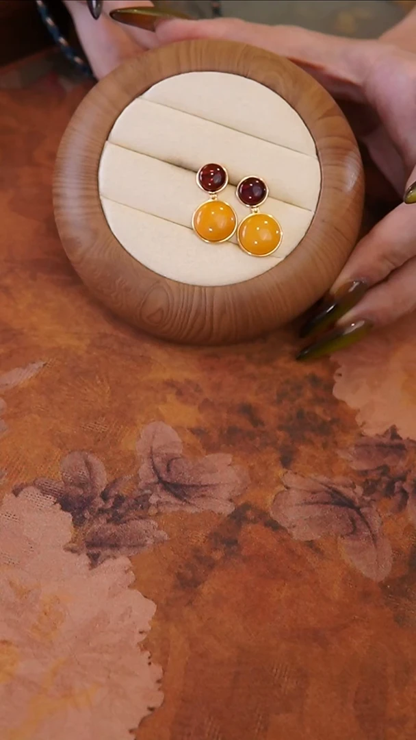 琥珀银S925镶嵌耳饰耳饰