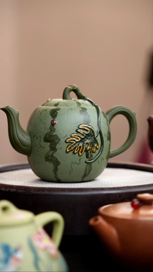 茶壶紫砂豆青砂高西瓜壶
