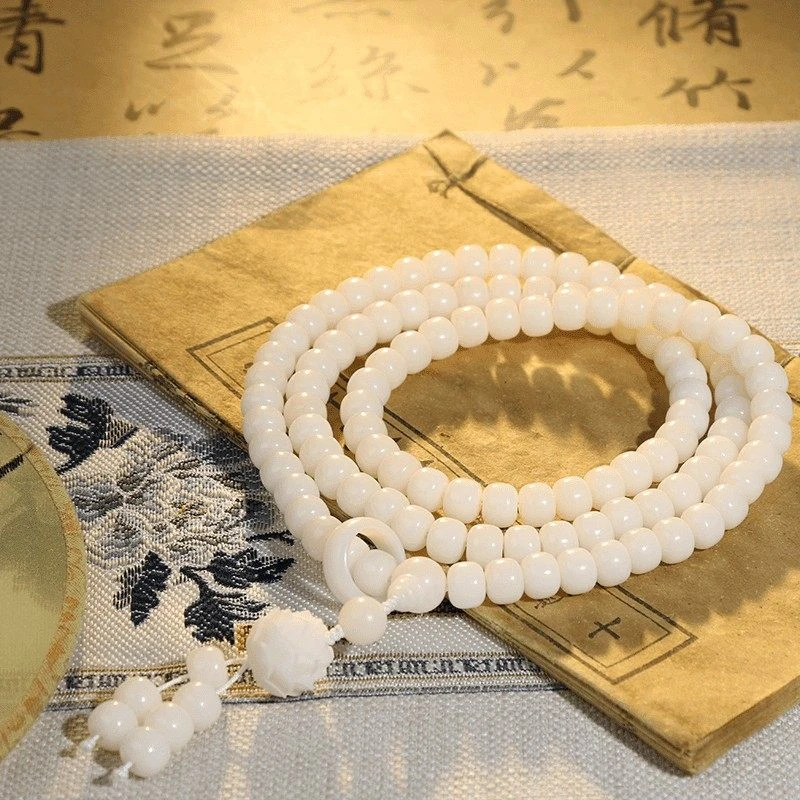 【108颗静心】原生白菩提根108颗项链多圈手链莲花吊坠（盘玩袋）