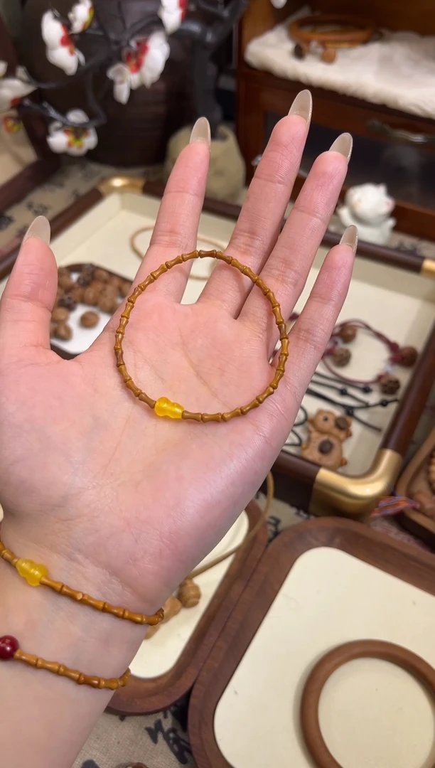 手串桃核【桃缘序】竹节「黄色葫芦」桃木桃核辟、挡、驱、护 备注手围