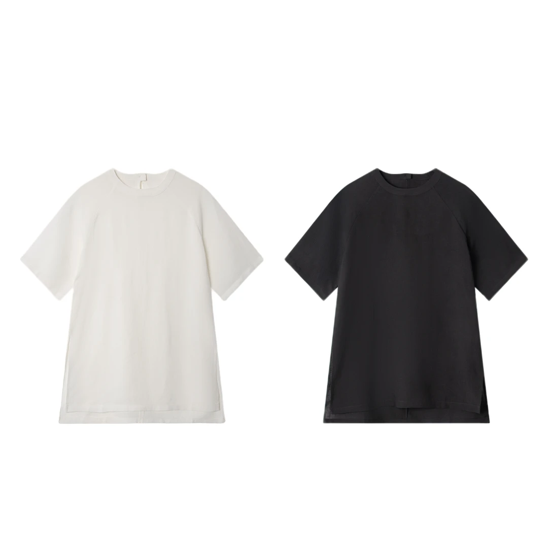 GRIDA 亚麻天丝侧开叉极简百搭T恤