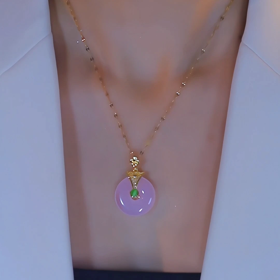 钛钢项链 国风粉色平安扣项链女士气质项链轻奢锁骨链百搭时尚