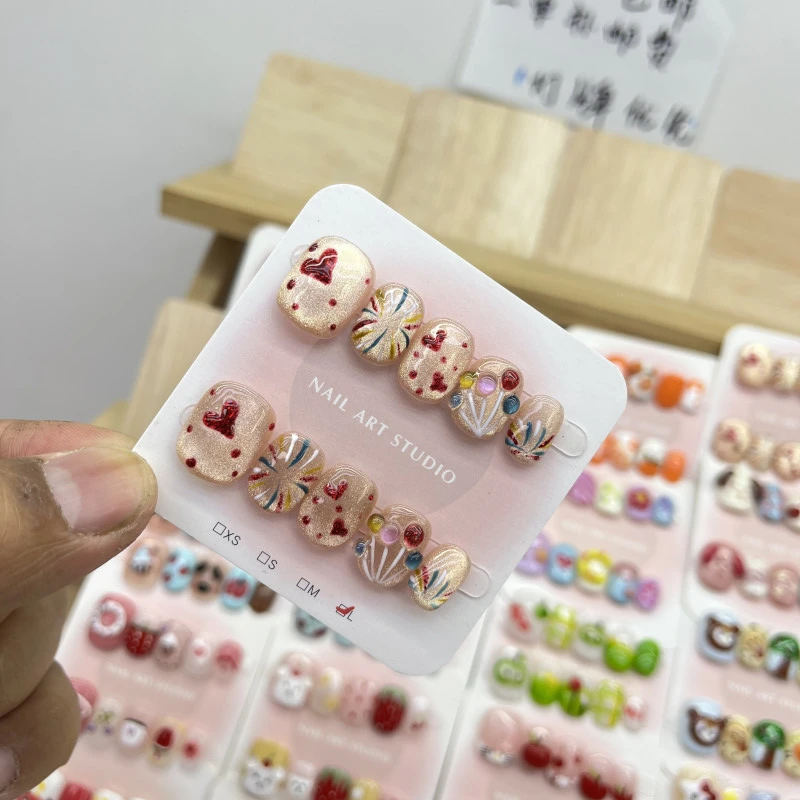 烟花气球~捏~捏~穿戴甲美甲夏季多巴胺可爱卡通纯手工