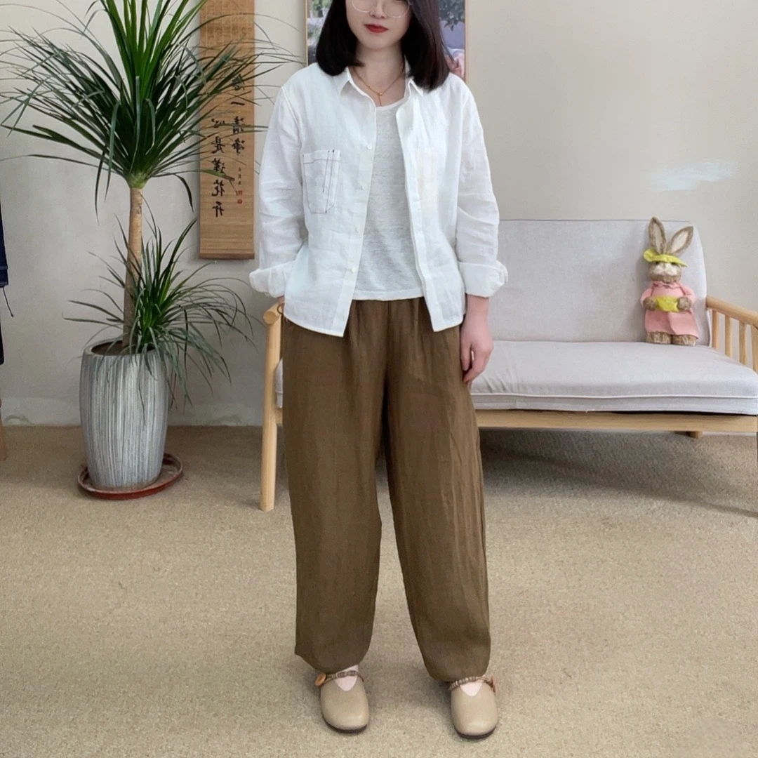春夏新款纯汉麻松紧腰文艺宽松休闲裤萝卜裤2352