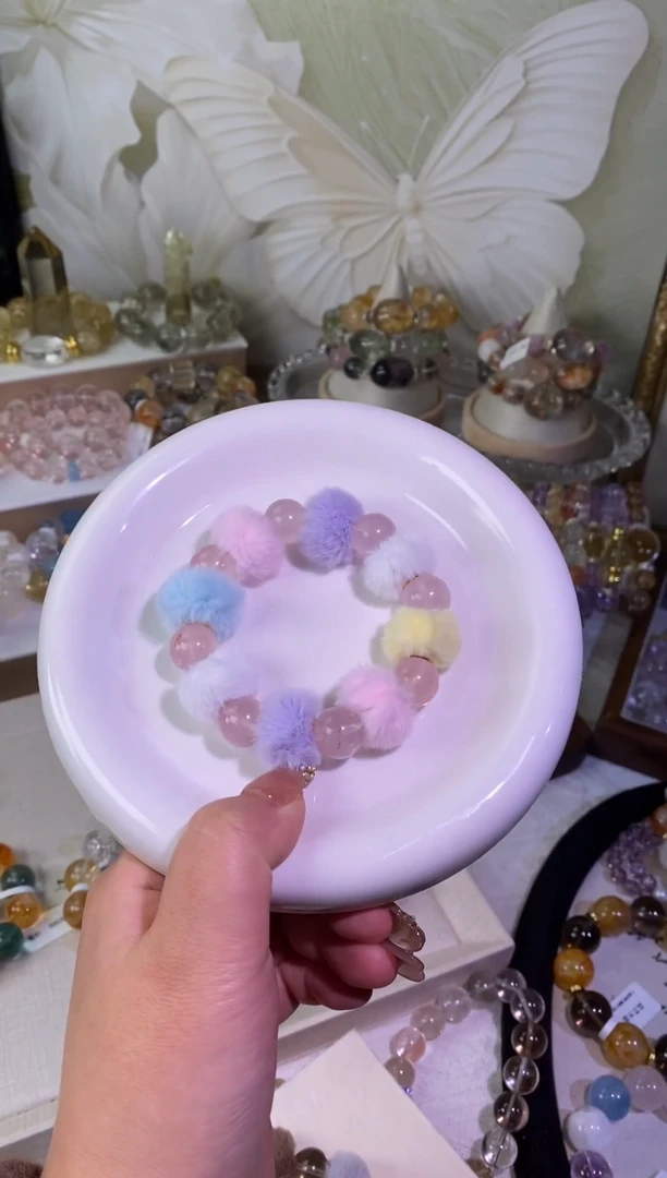 未镶嵌手串水晶粉水毛毛款13mm