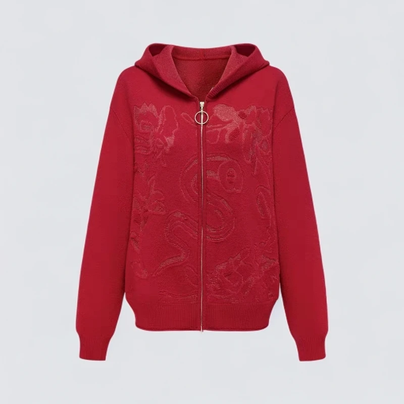 【新年限定】GXO女装 26新款 羊毛羊绒衫 红色针织开衫WT0156