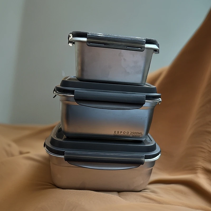 不锈钢收纳盒组合款储物吃饭全套不锈钢盒子（3个装）