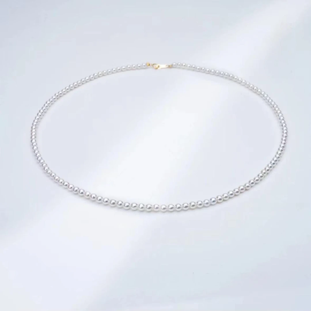 【短发七七】【小灯泡】18K金淡水珍珠精致小米链3-4mm