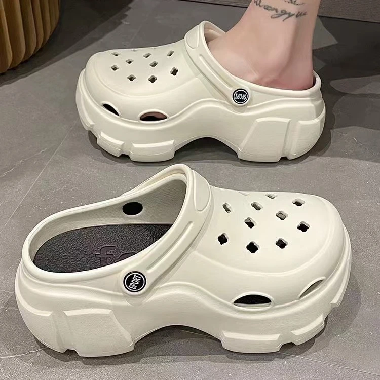 【供应链清仓】春夏新品潮流简约纯色女款外穿厚底镂空包头洞洞鞋