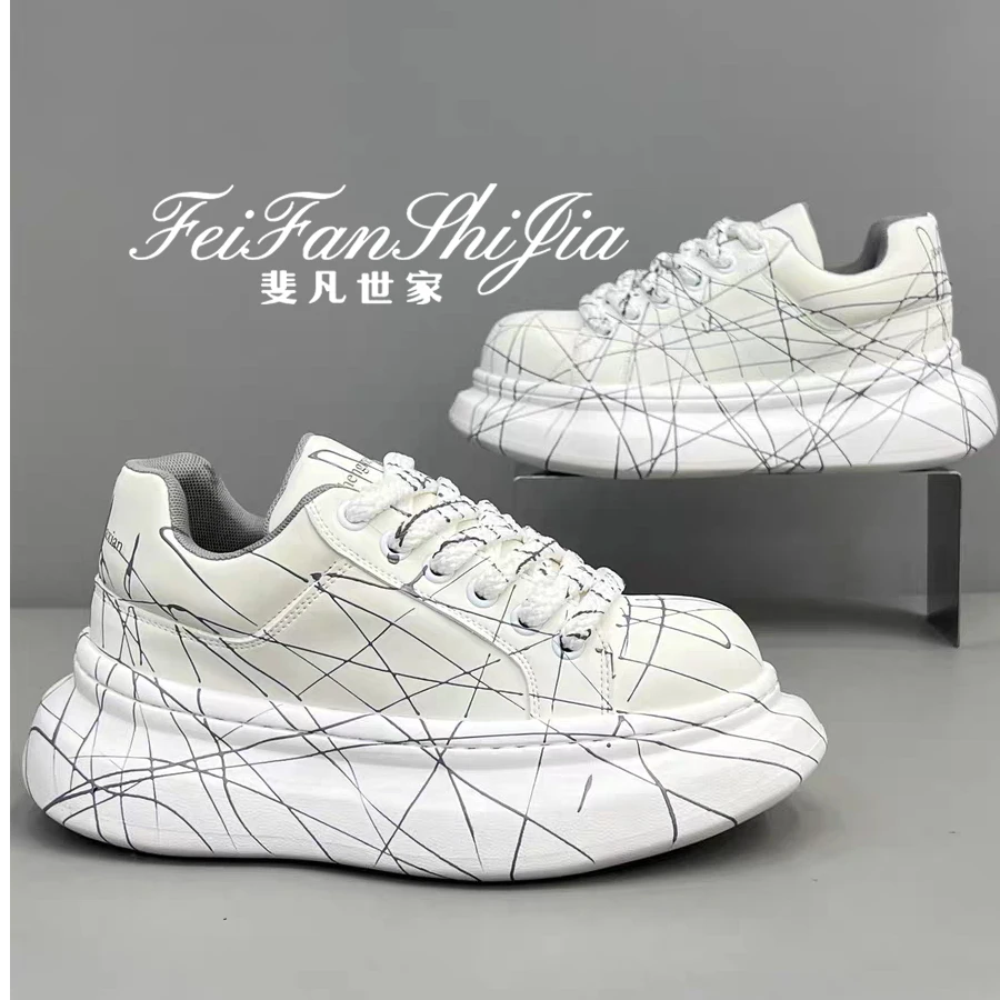 男士爆款2025秋季新款韩版低帮厚底手绘小众潮鞋潮流时尚休闲鞋子