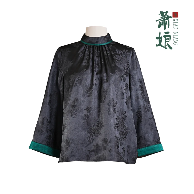 【粉丝专享】提花缎香云纱女上衣新中式宽松桑蚕丝国风长袖1829