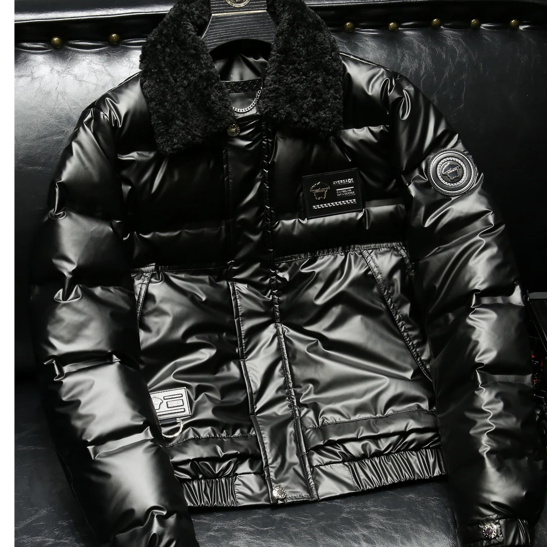 斯里卡琪欧洲站高端品牌亮面羽绒服男士潮流修身2025秋冬新款外套