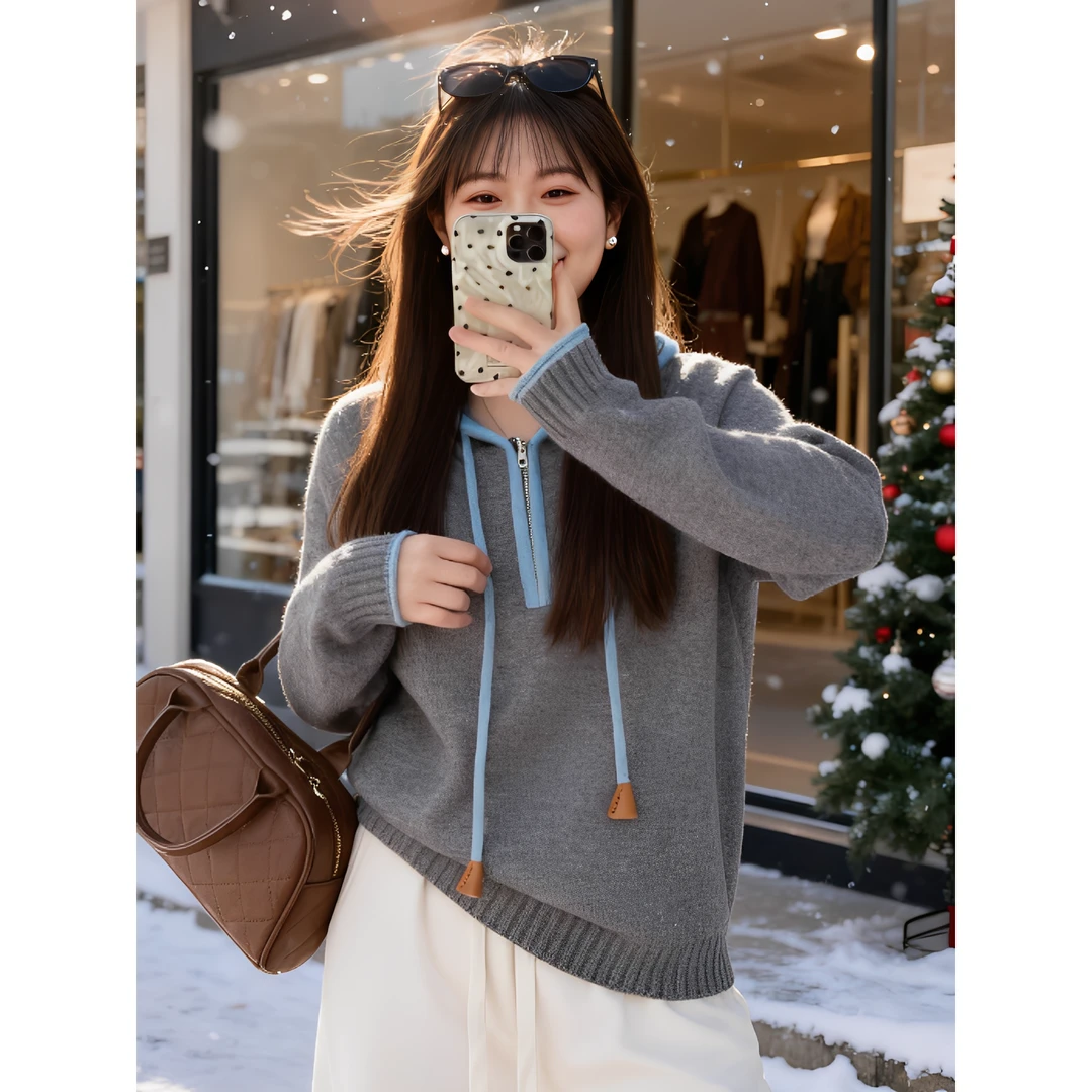 大码女装 胸110-128 连帽毛衣2318#