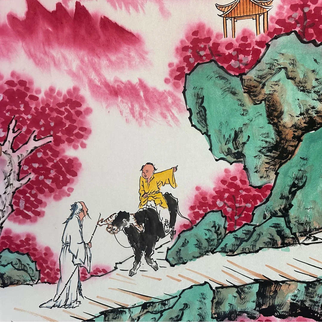 释隆一手绘《牧童遥指杏花村》宣纸180*70cm