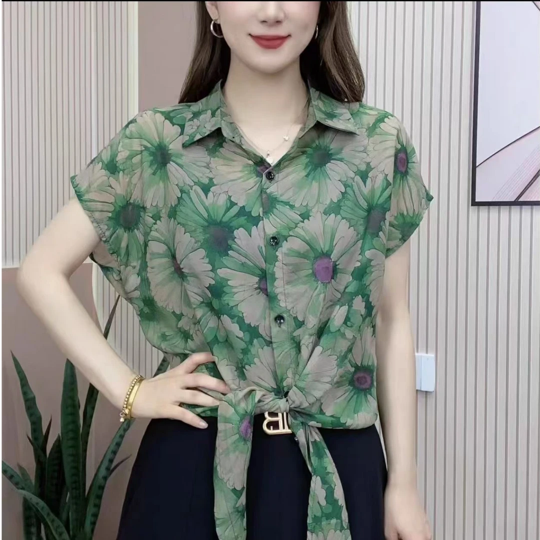 【KK】YLY7937夏季上新花朵印花宽松款气质百搭衬衫