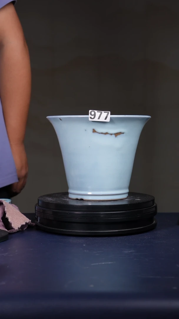 其他何**茶977号瑕疵福利钧瓷月白釉斗笠盆