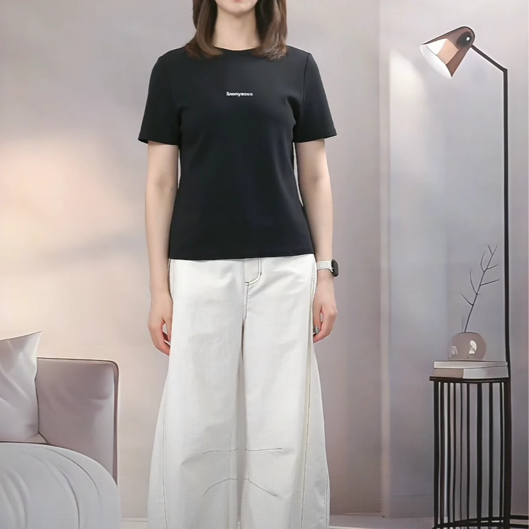 Jane express/简表达25年春T恤字母短袖圆领夏季纯色简约CTX5001