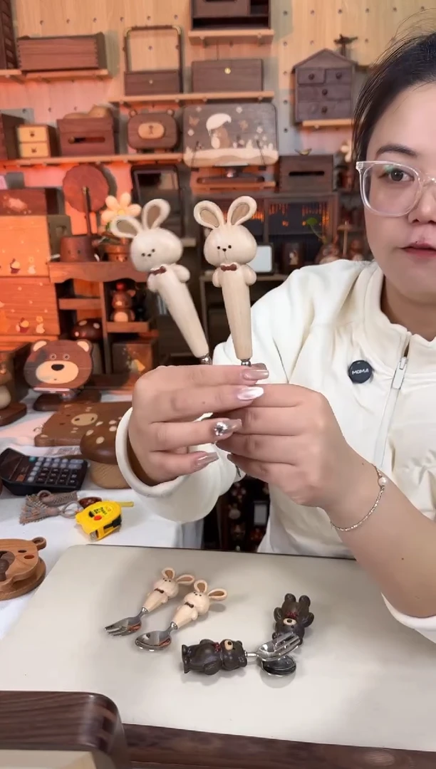 木大号实木兔子餐具一套