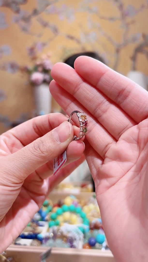 银S925镶嵌戒指碧玺戒指